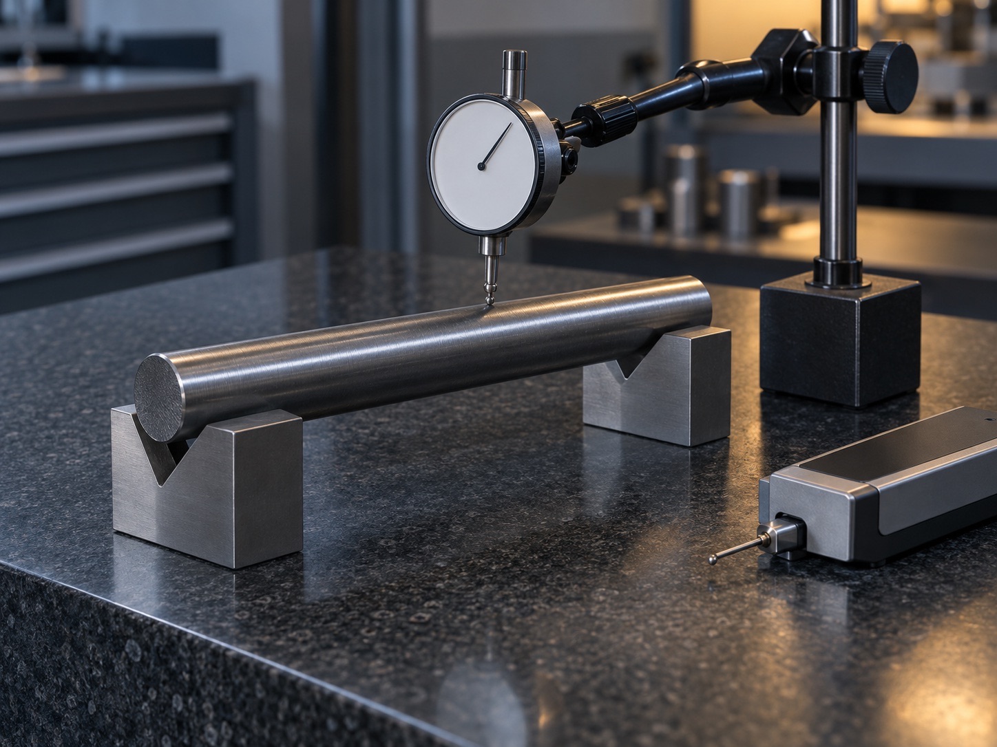 V 形块上用百分表检查棒料直线度